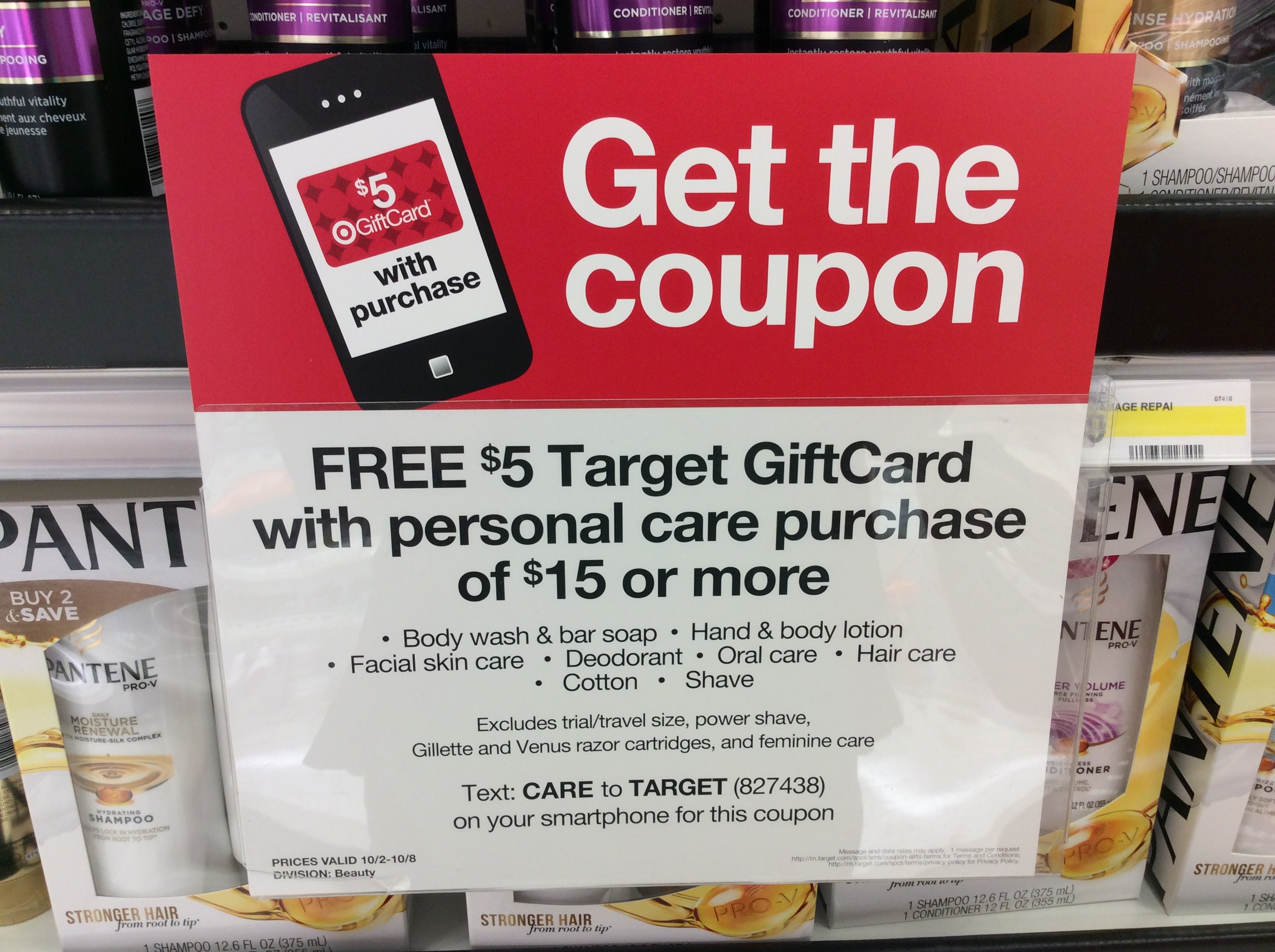 Target Free 5 Target gift card with a Personal Care Purchase of 15