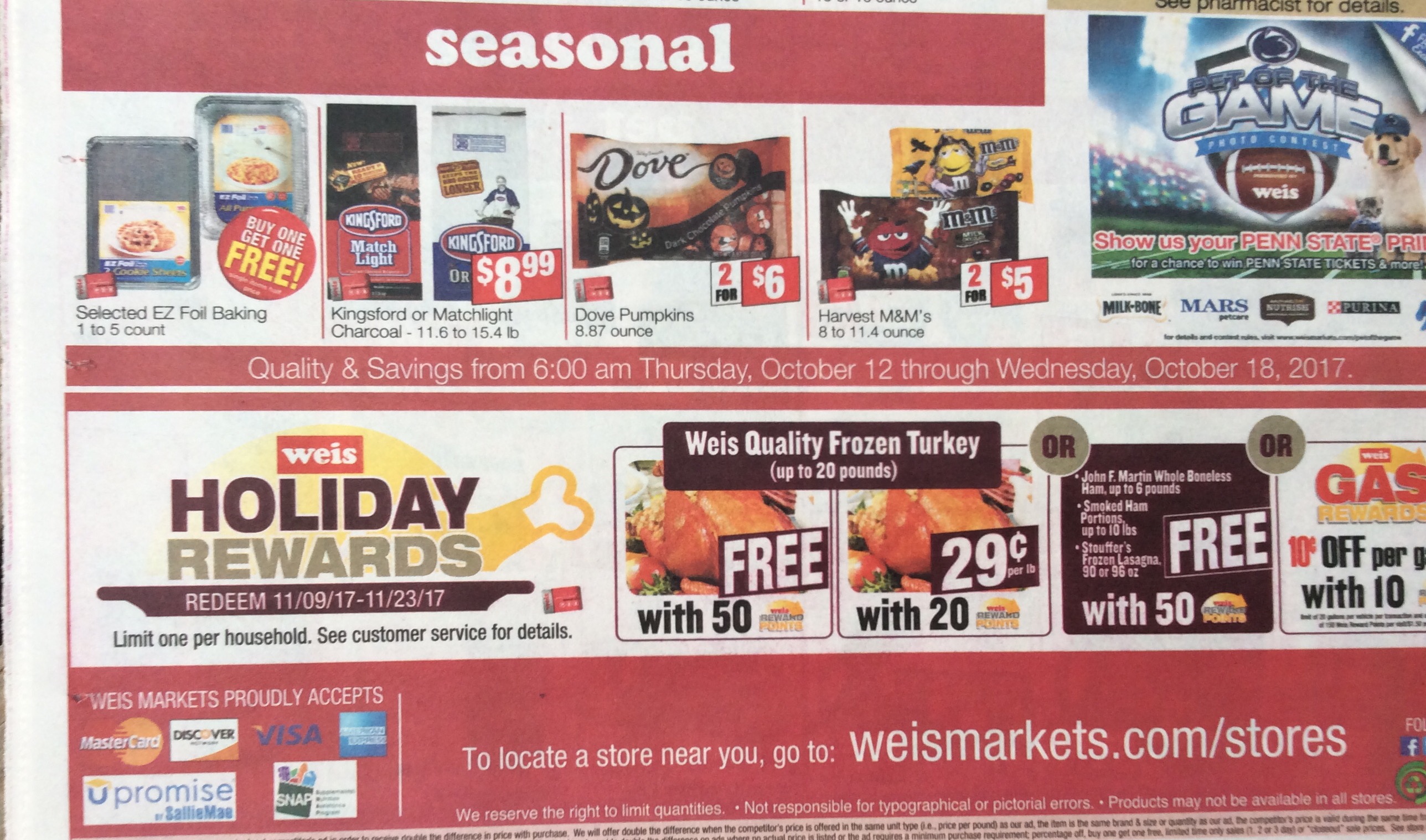 Weis Earn Points for a FREE Turkey, Ham, or Lasagna SHIP SAVES