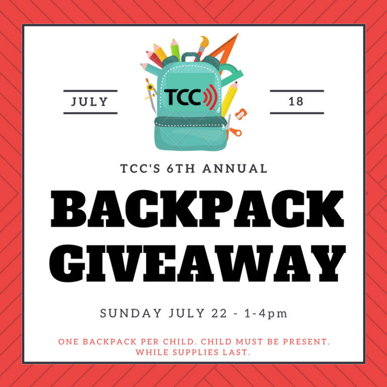 TCC’s Backpack & School Supplies Giveaway July 22 SHIP SAVES