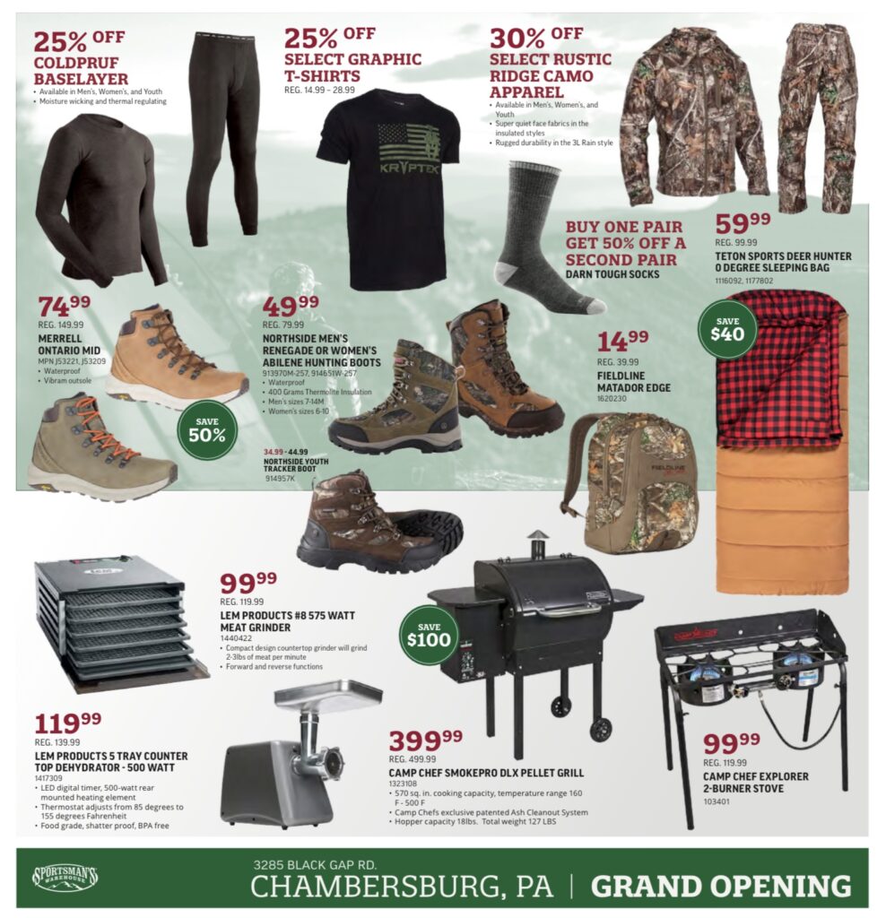 Sportsman’s Warehouse Chambersburg Grand Opening Flyer + Coupon - SHIP ...