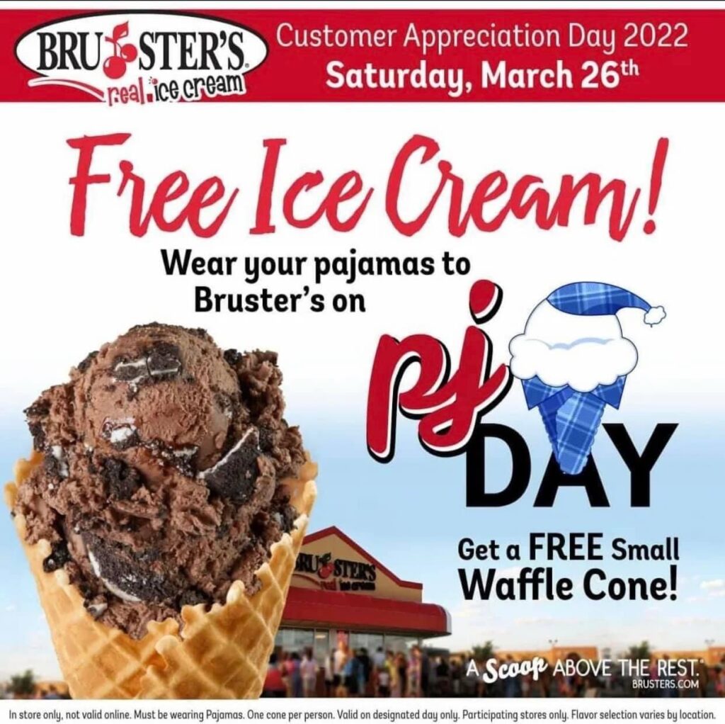 Bruster’s Pajama Day Free Ice Cream SHIP SAVES